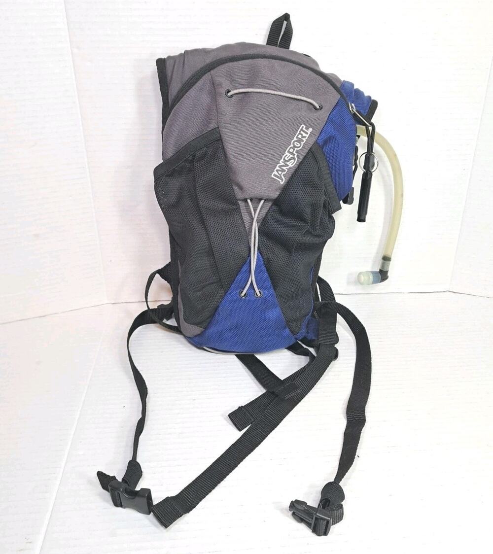 JanSport Helium Hydration Backpack Black Blue 72oz Bladder Hiking Trail Pack
